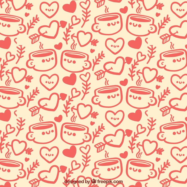 Pattern of nice cups with hearts