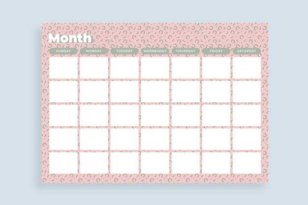 Free vector pattern pastel monthly blank calendar