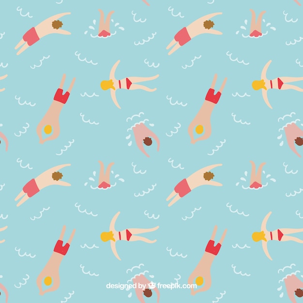 Free vector pattern of people swimming with flat design