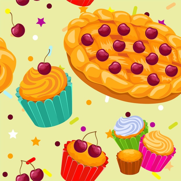 Free vector pattern pies and muffins