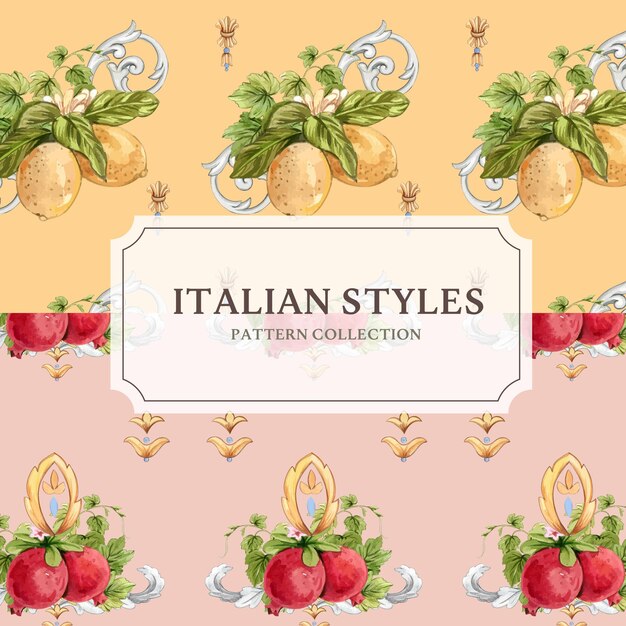 Pattern seamless template with Italian style in watercolor style