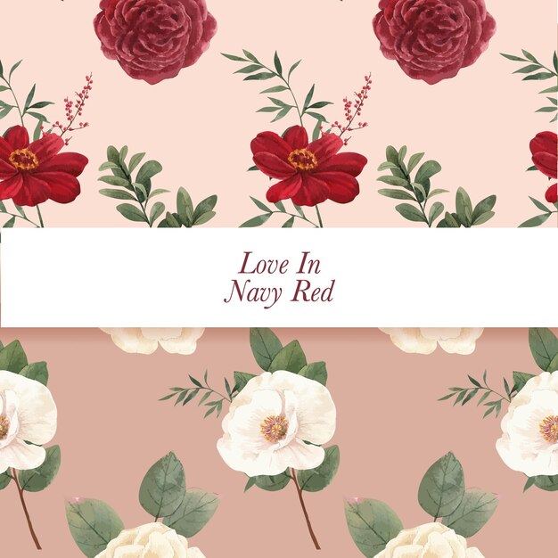 Pattern seamless with red navy wedding concept, watercolor style