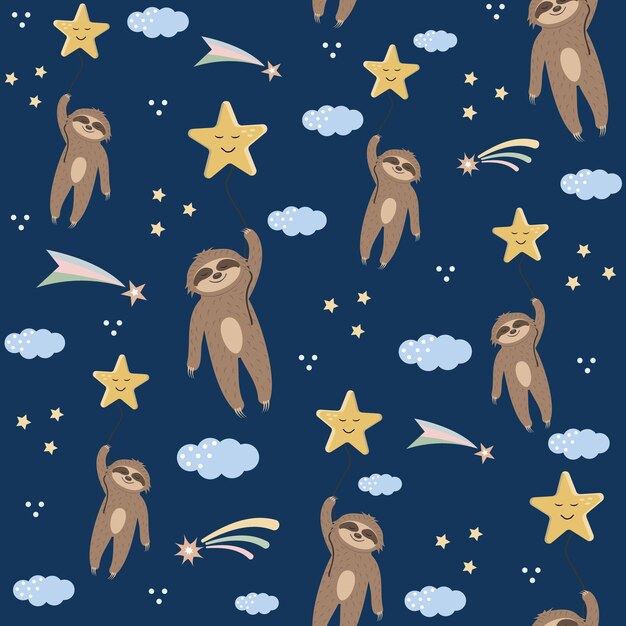 眠そうなナマケモノのイラストセット かわいい怠惰な動物 プレミアムベクター