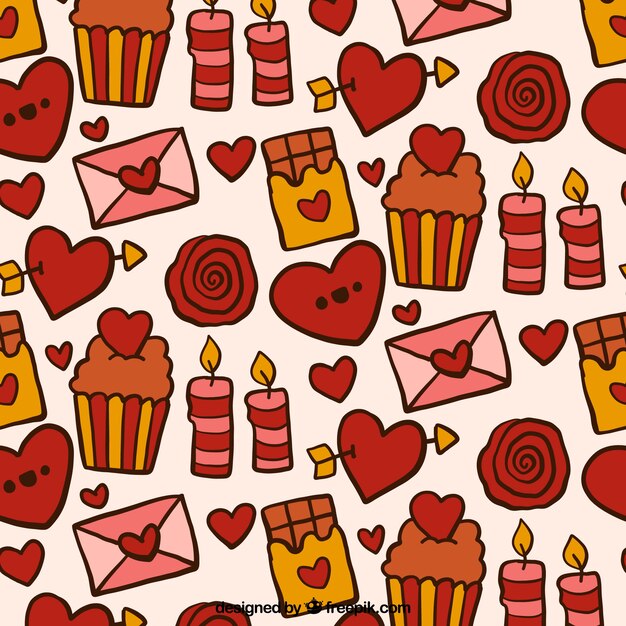 Pattern of sweets and hand drawn love elements