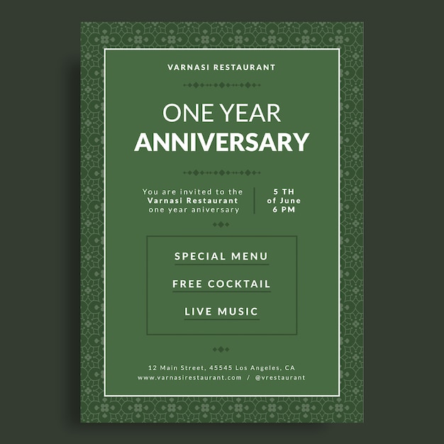 Free vector pattern varanasi restaurant anniversary invitation template