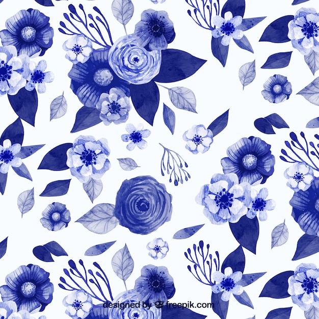 План акварельными синих цветов в стиле винтаж
