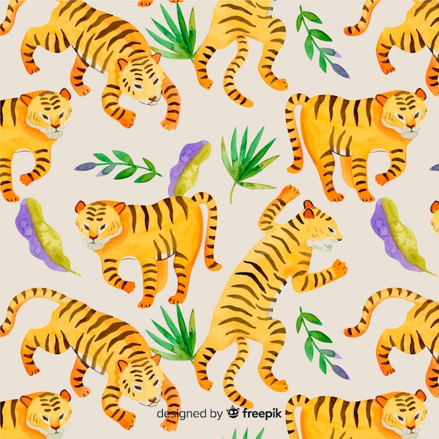 Free vector pattern of wild tiger in watercolor