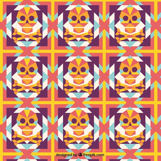 Free vector pattern with colorful geometric and skulls