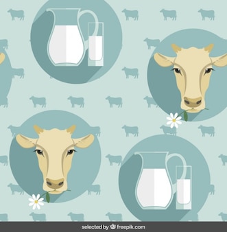 Pattern con teste di mucca e latte brocca