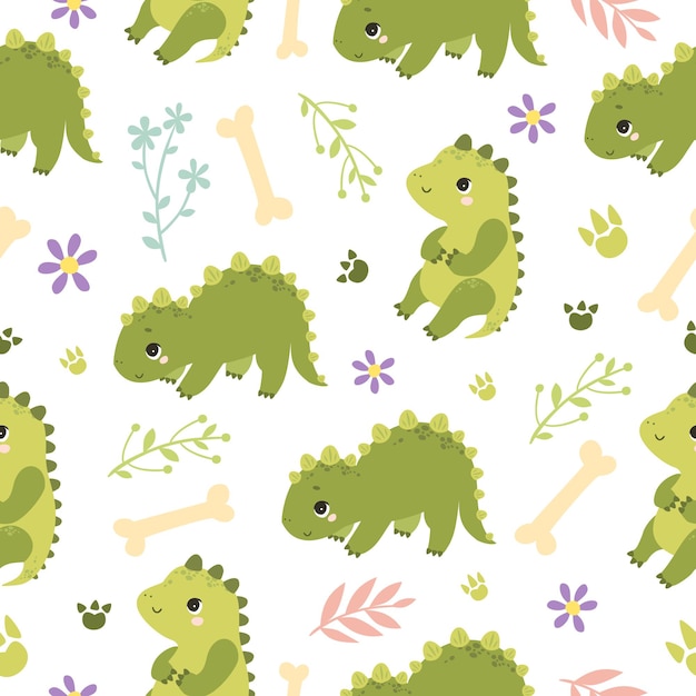 Free vector pattern with cute dinosaurs