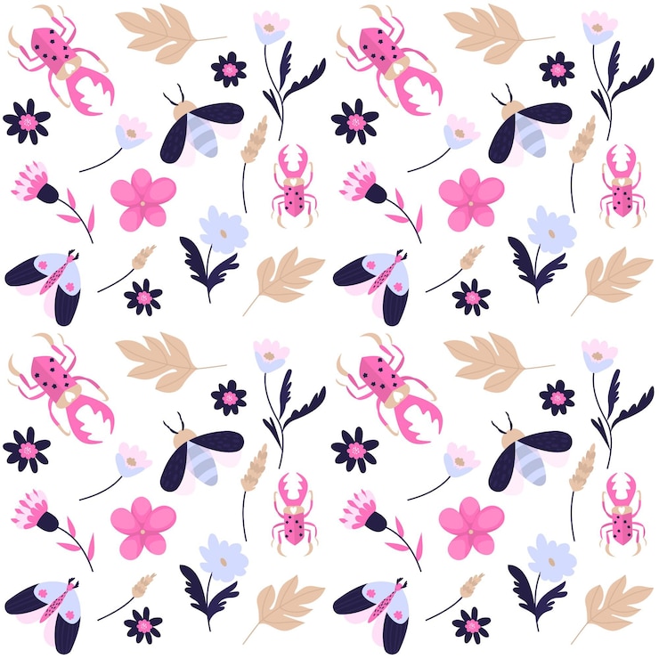 Free Vector pattern with different flowers and insects