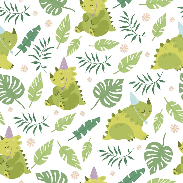공룡과 야자수 잎 패턴