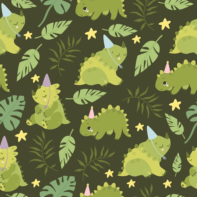 Free vector pattern with dinosaurs and palm branches