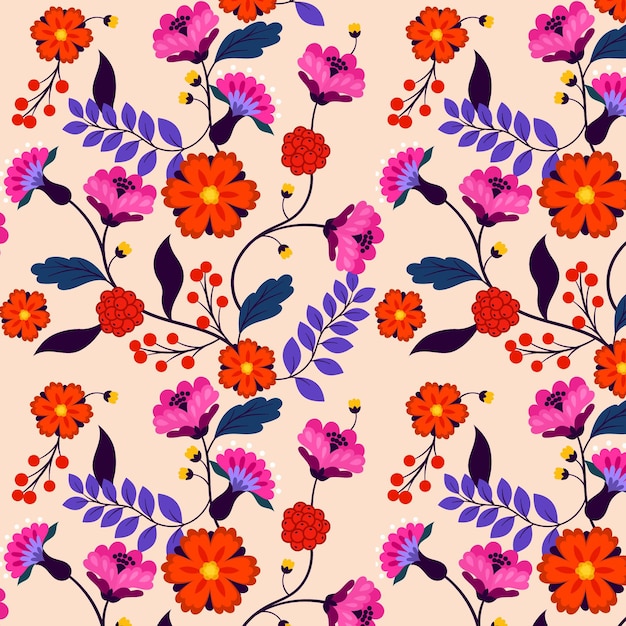 Pattern with exotic flowers and leaves