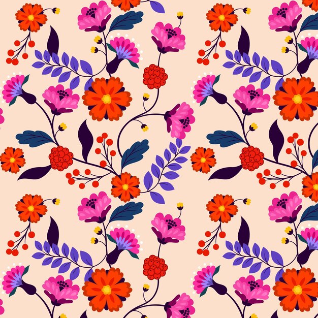 Pattern with exotic flowers and leaves