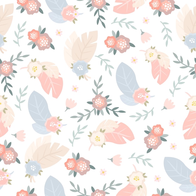 Pattern with feathers and flowers