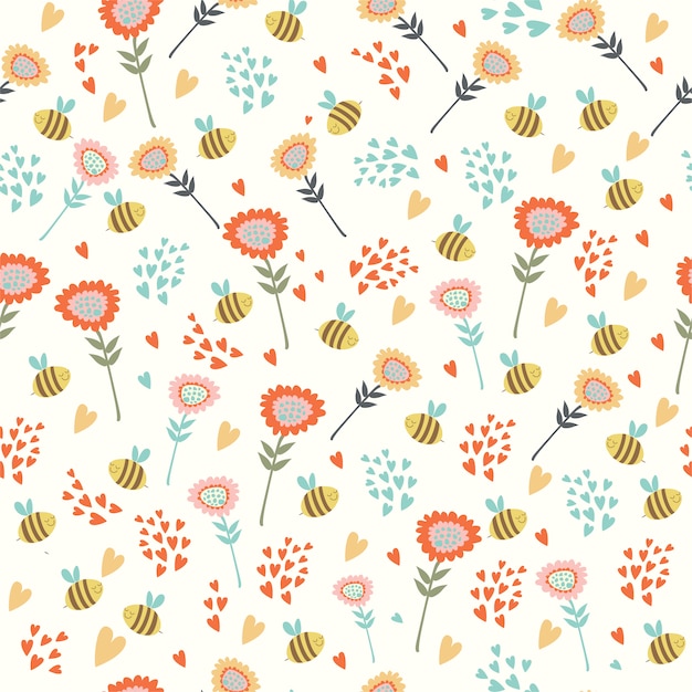 pattern with flowers and bees