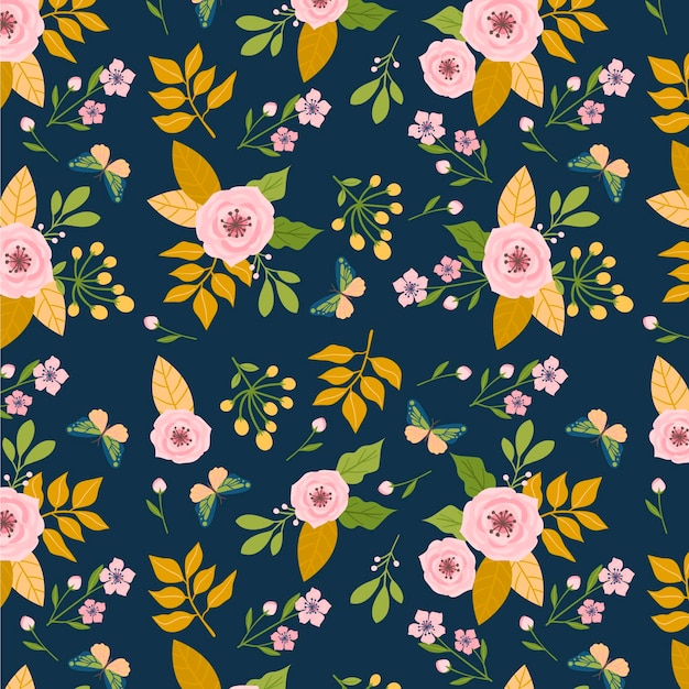 Pattern with flowers and leaves