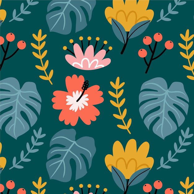 Pattern with flowers and leaves