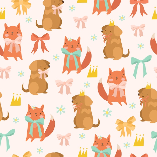 Pattern with fox and dog bows