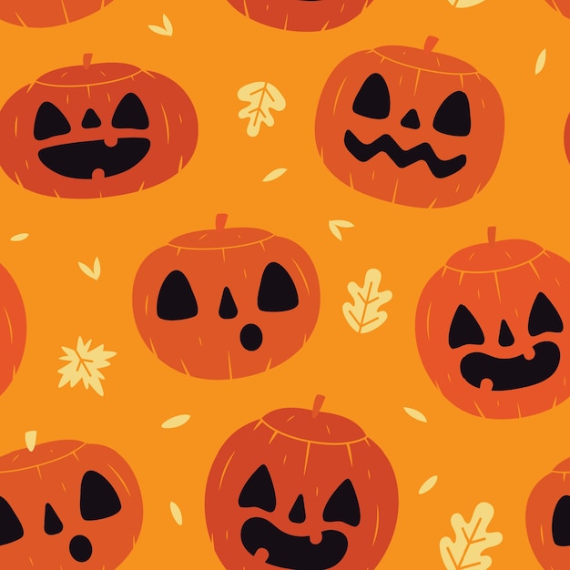 Free Vector pattern with halloween pumpkins and orange background