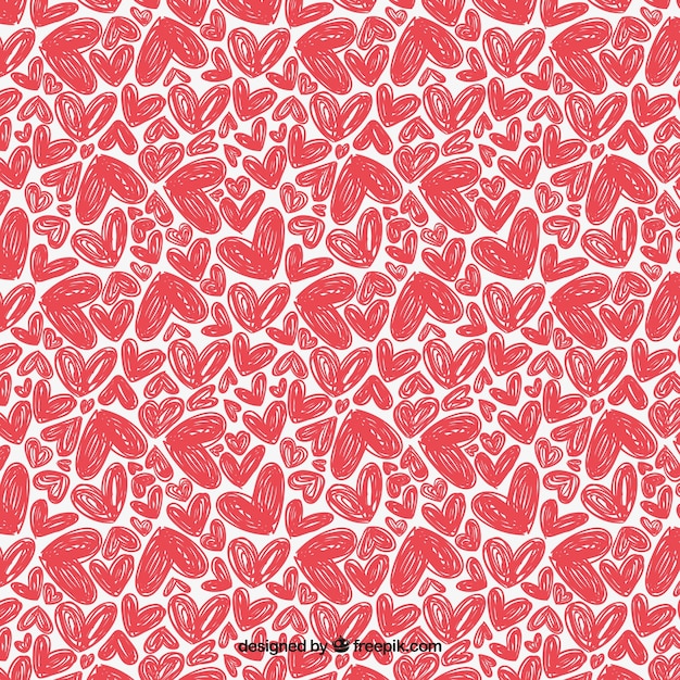 Pattern with hand drawn hearts
