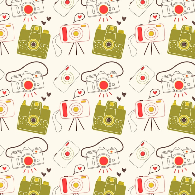 Free vector pattern with hand drawn retro cameras