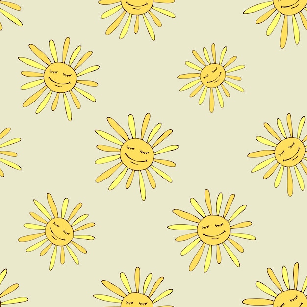 Pattern with happy sun. sunny summer design art.