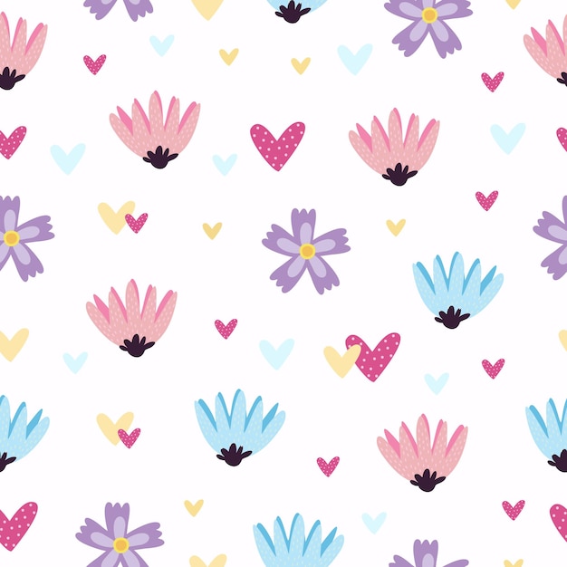 Pattern with hearts and flowers