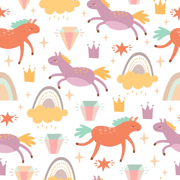 Pattern with horses and rainbows