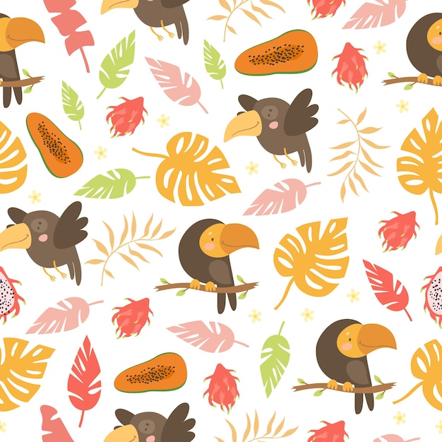 Pattern with parrots and palm leaves