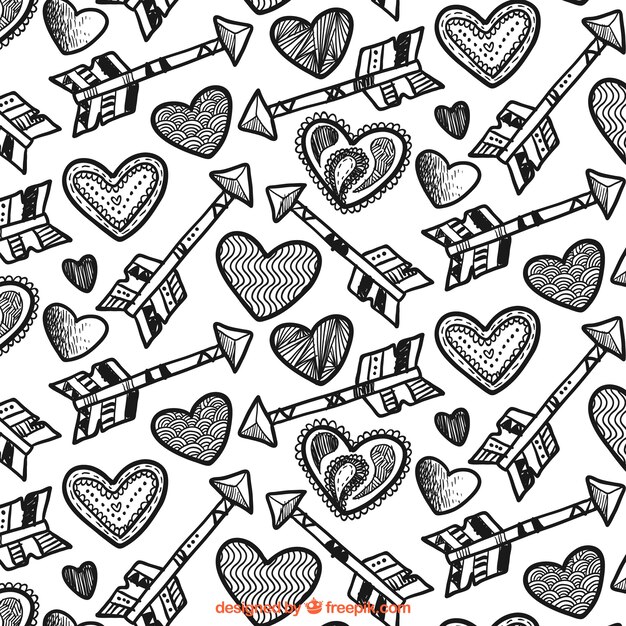 Pattern with sketches of arrows and hearts