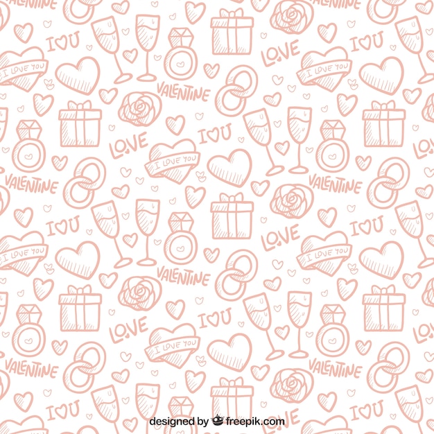 Pattern with sketches of love elements