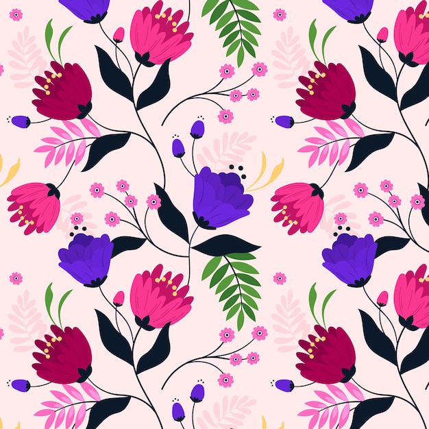 Pattern with tropical flowers and leaves