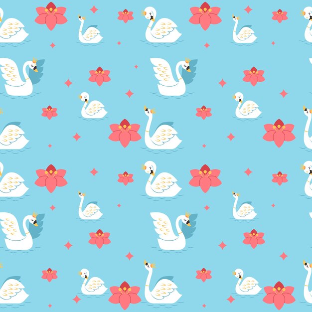 Pattern with white swan and crown