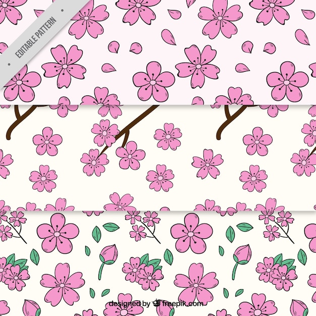 Patterns of hand-drawn cherry blossoms