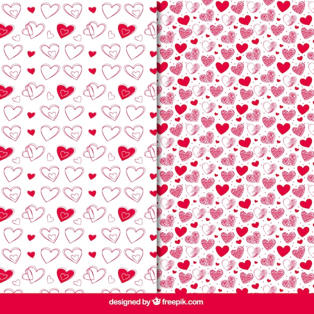 Free vector patterns of hand drawn hearts