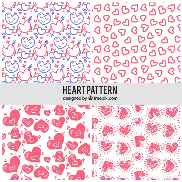 Patterns of hand drawn hearts 