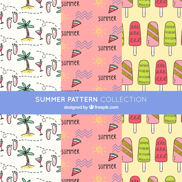 Free vector patterns of hand drawn summer elements