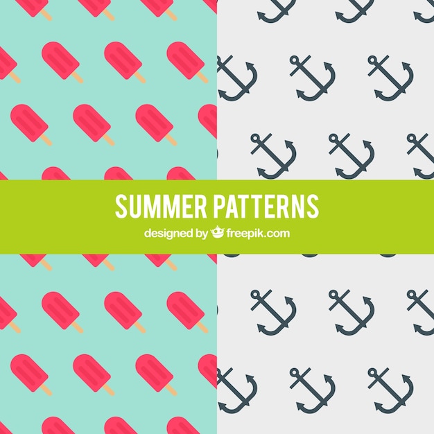 Free vector patterns of ice-cream and anchor