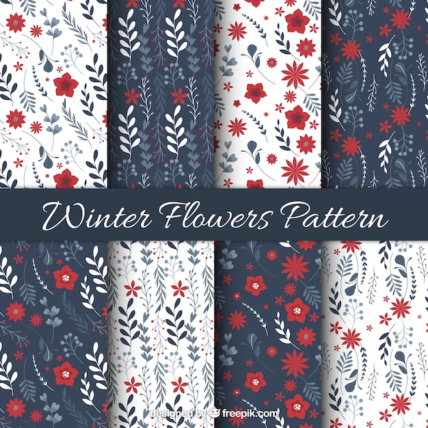 Free vector patterns of ornamental winter flowers in vintage style