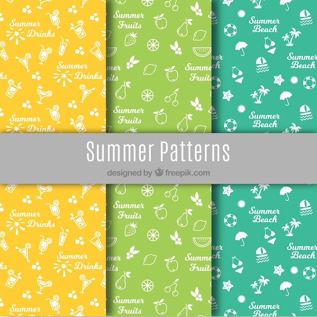 Free vector patterns of summer colors with drawings