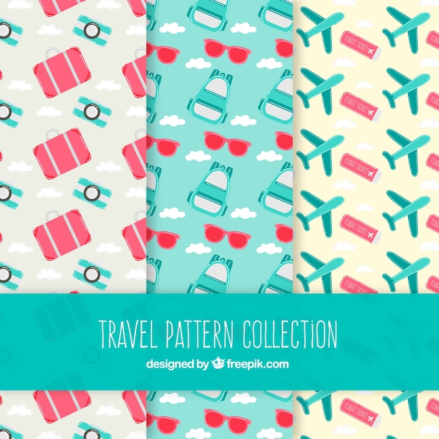 Patterns of travel elements in flat design collection