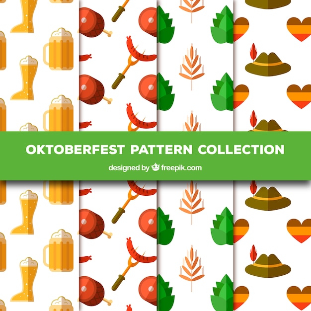 Free vector patterns with traditional flat elements of oktoberfest