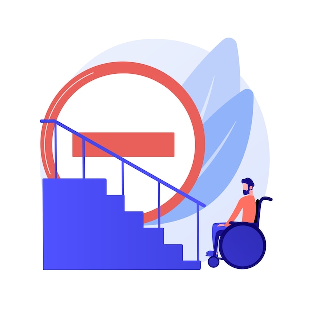 Pavement for disabled people. Lack of conditions for people with disabilities. Handicapped woman on wheelchair. Barrier-free environment, accessibility. Vector isolated concept metaphor illustration