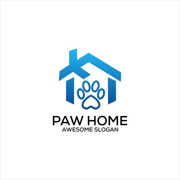 Paw 홈 로고 디자인 그라데이션 라인 아트