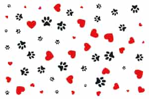 Free vector paw print and heart pattern background