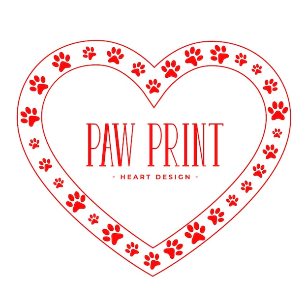 Paw prints with heart shape animal love concept