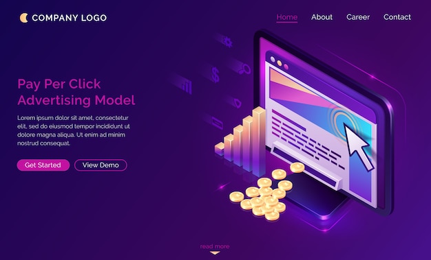 Pay per click advertising isometric landing page