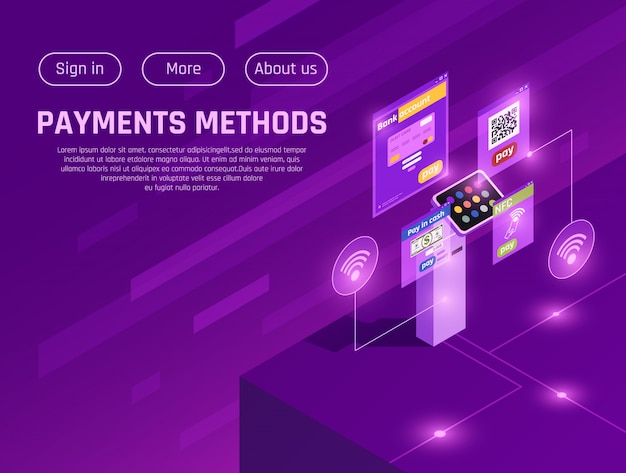 Pagina web isometrica di metodi di pagamento